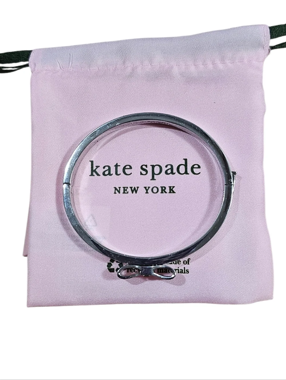 Kate Spade NY Crystal Bow Hinged Bangle Bracelet Silver Tone | Pouch ÷ Box NWOT - Picture 4 of 8